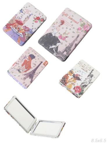 Зеркало карманное 6х8 см / GT349 /уп 50/300/ кожзам, стразы микс