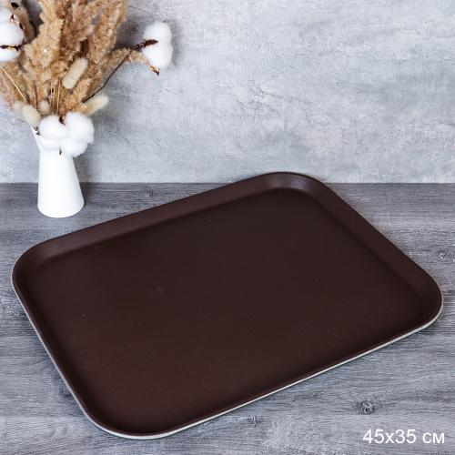 Поднос антискользящий 35х45 см прорезиненная поверхность / NTSP35 /уп 25/коричневый