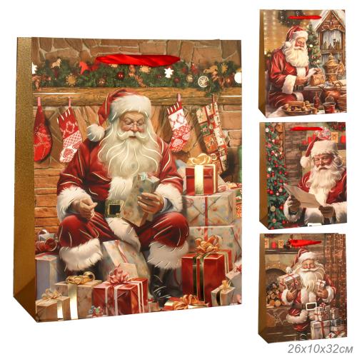 Пакет подарочный Новый год 26х32x10см / 3033-2 /уп 12/480/микс/210г/м2