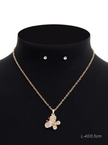 Подвеска на цепочке 40 см и серьги гвоздики / NA20-95 /уп 12/бабочка