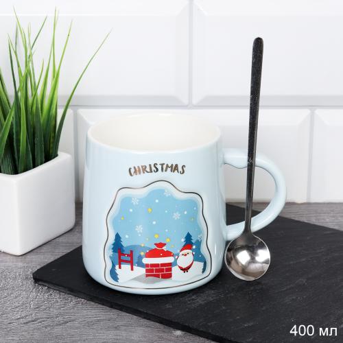 Кружка новогодняя с ложкой 400 мл/ 855-5 /уп 60/ 732212/АКЦИЯ