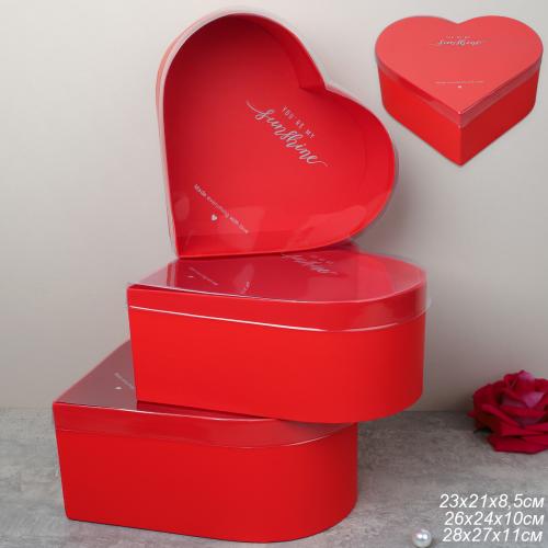Коробка подарочная 3 штуки Сердце набор красная / B9826 /уп 30/прозрачная крышка