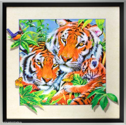 Картина 5D 40х40 053 Семья тигров /  2002B-012C / 