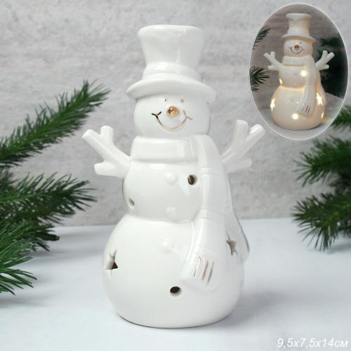 Фигурка Снеговик с подсветкой 14 см новогодний / YZ23673 /уп 48/LED фарфор