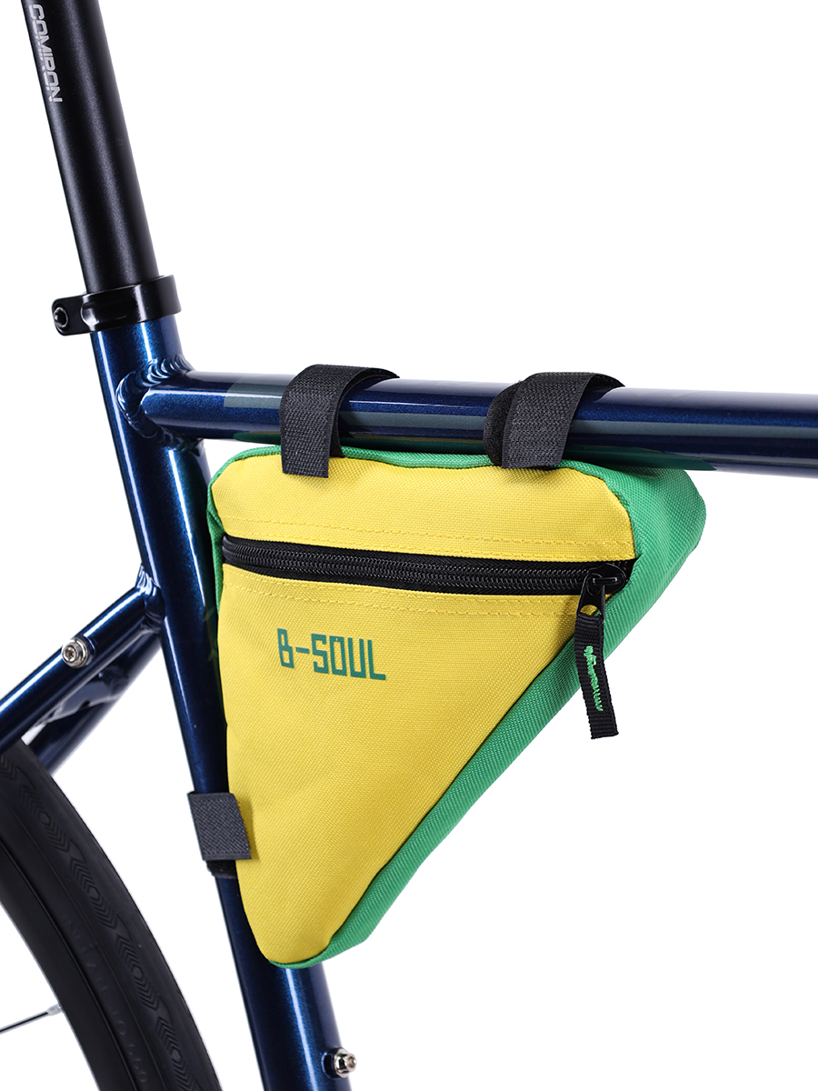 Сумка велосипедная подрамная BICYCLE SOUL, с боковой молнией, крепление velcro, жёлто-зелёная, 20х18,5х4см. /уп 50/