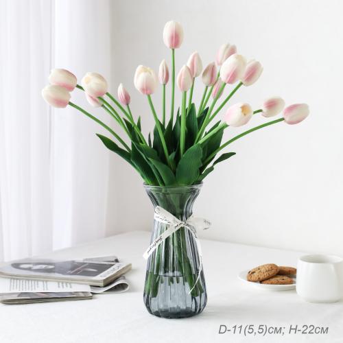 Ваза для цветов 22 см серая с лентой / WRD-147 /уп 30/ без и/уп