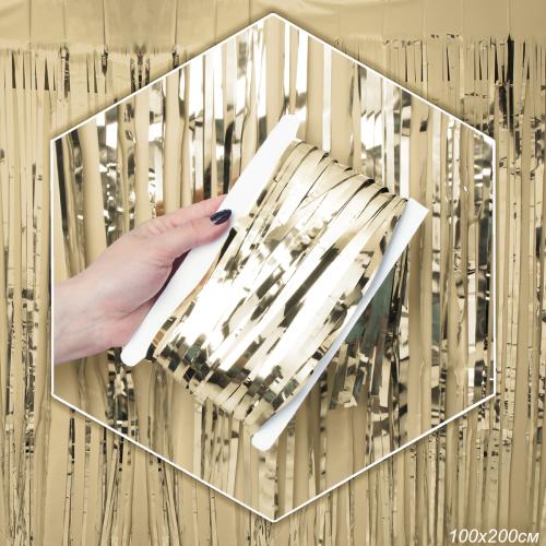 Дождь занавес 100x200 см светлое золото / NGA-18 /уп 10/300/для фотозоны на клейкой ленте