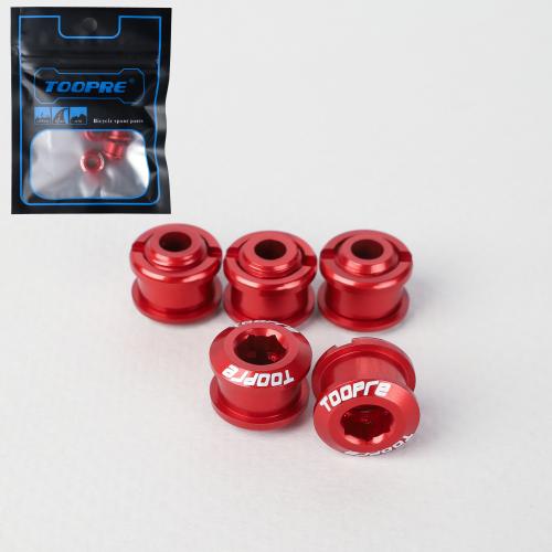 Бонки алюминиевые TOOPRE CN-01 12х12х9.6mm болт + гайка 6.5мм высота для крепления передних звёзд к системе шатунов. Набор 5 штук. Красный