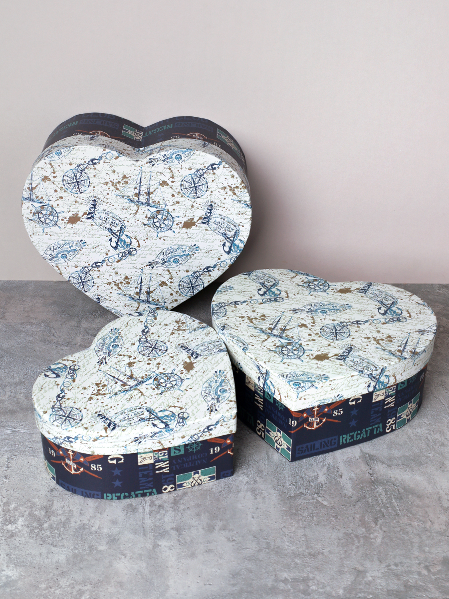 Коробка подарочная 3 штуки Сердце / 1158 /уп 24/16*18.3*7/18*20.3*8/20*22.3*9cm