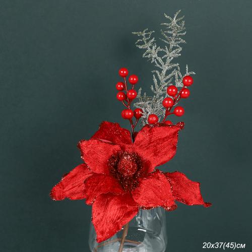 Цветок декоративный Пуансеттия 37 см красная / GLX01-2425 /уп 480/