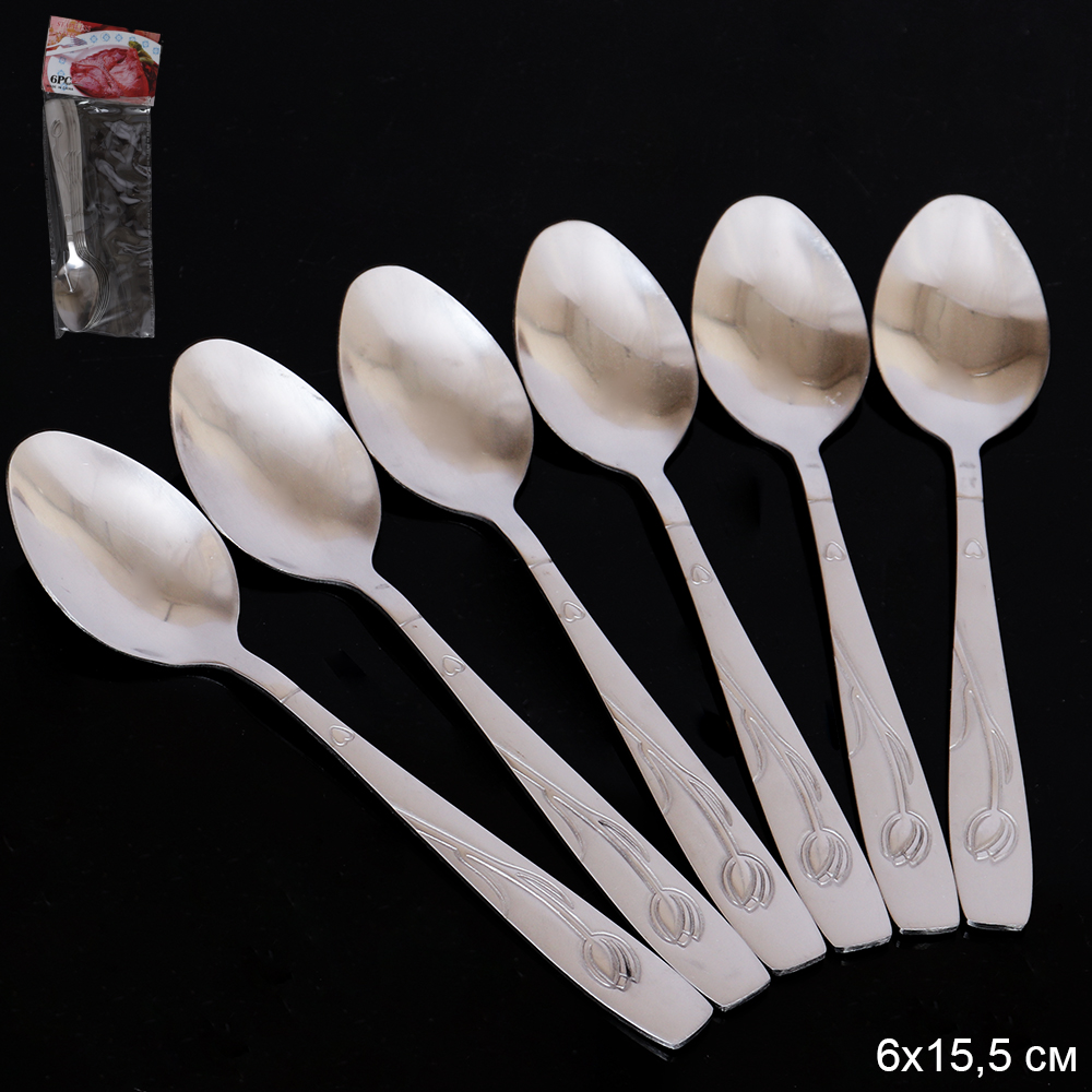 Ложка чайная 6 штук Серебро Тюльпан Глянец / R-635 /уп 100 / 0.18