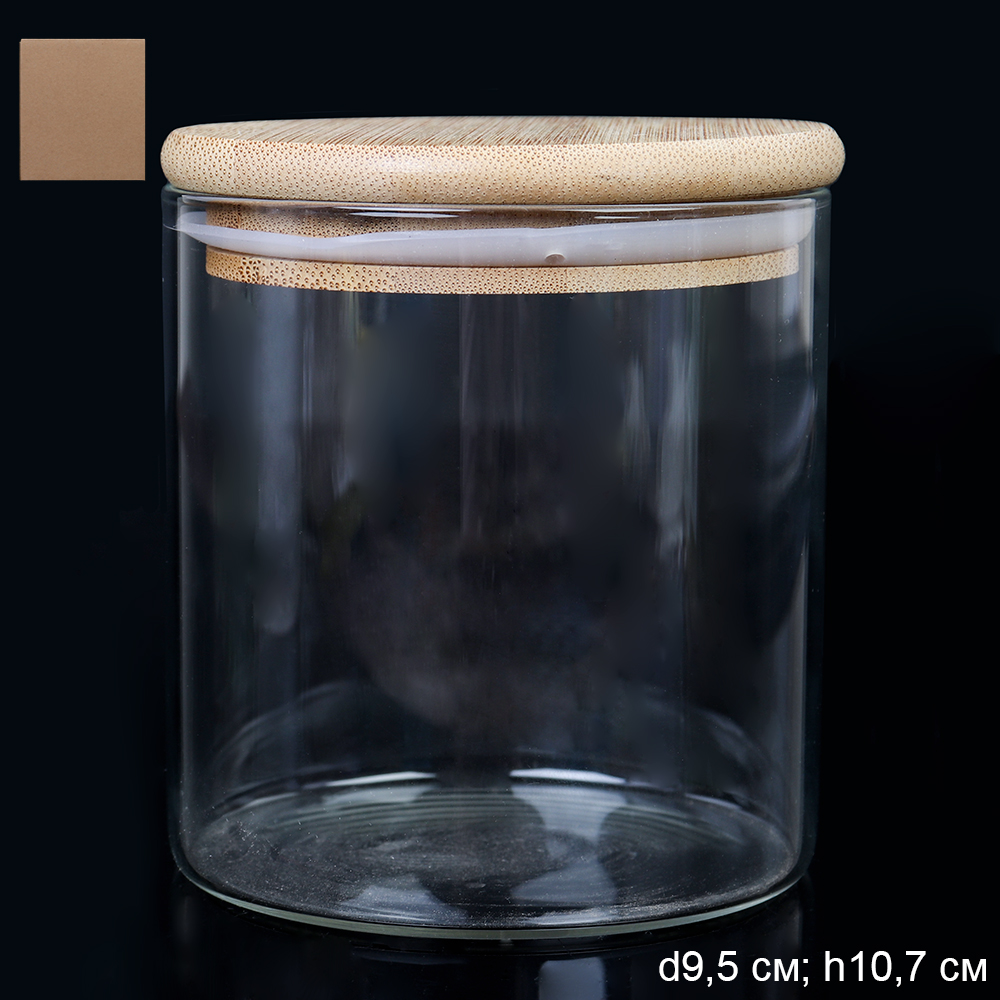 Банка для сыпучих бамбуковая крышка диаметр 95/010 мм 700 мл АКЦИЯ / S0209510B /уп 24/*Ц стекло