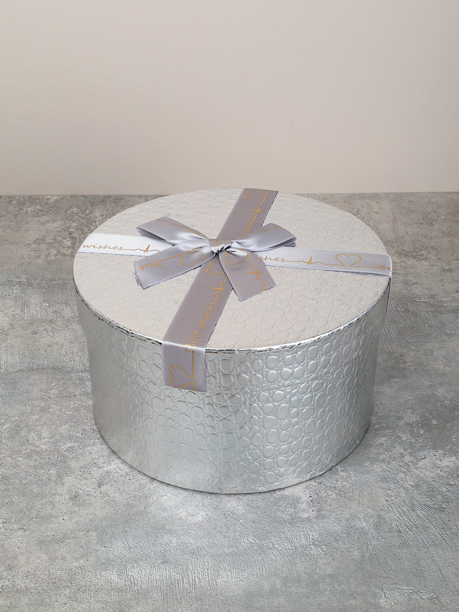 Коробка подарочная круглая 3 штуки 20х20х11 см / 3406-03 /уп 30/серебро