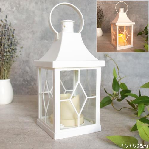 Светильник фонарь настольный Новогодний 21 см белый / YR02514W /уп 48/от батареек