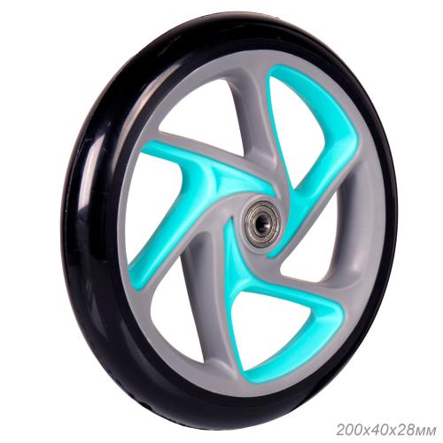 Колесо PU для самоката, обод пластиковый 200/40/28 мм с 2 подшипниками ABEC-9 /Ji200R-200/уп 42/ АКЦИЯ серо-голубые