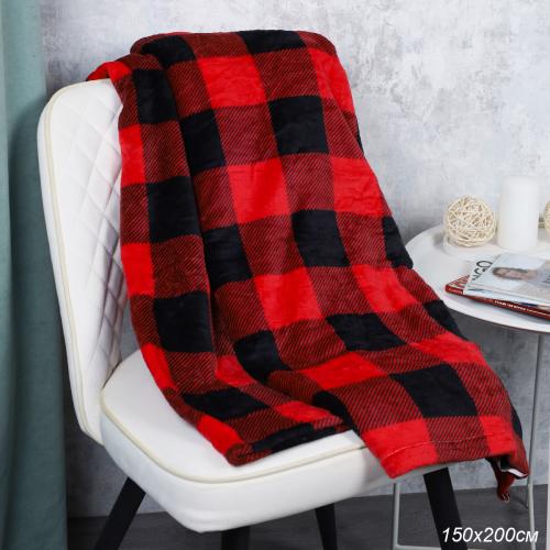 Плед флисовый 150х200 см Красный в клетку / GP611-3 /уп 20/100/ 696141 новогодний