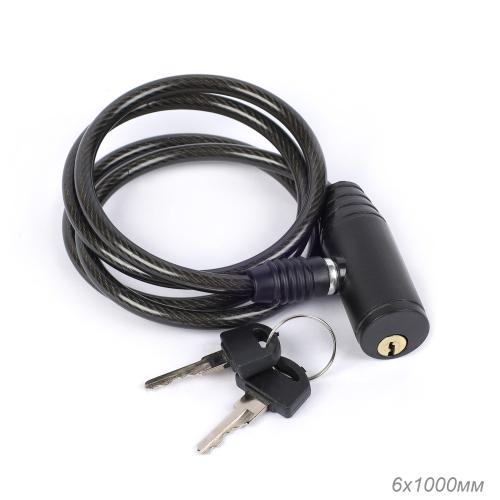 Замок тросовый с ключом KRYPTON J02-6x1000, 6х1000мм, черный. /уп 50/100/