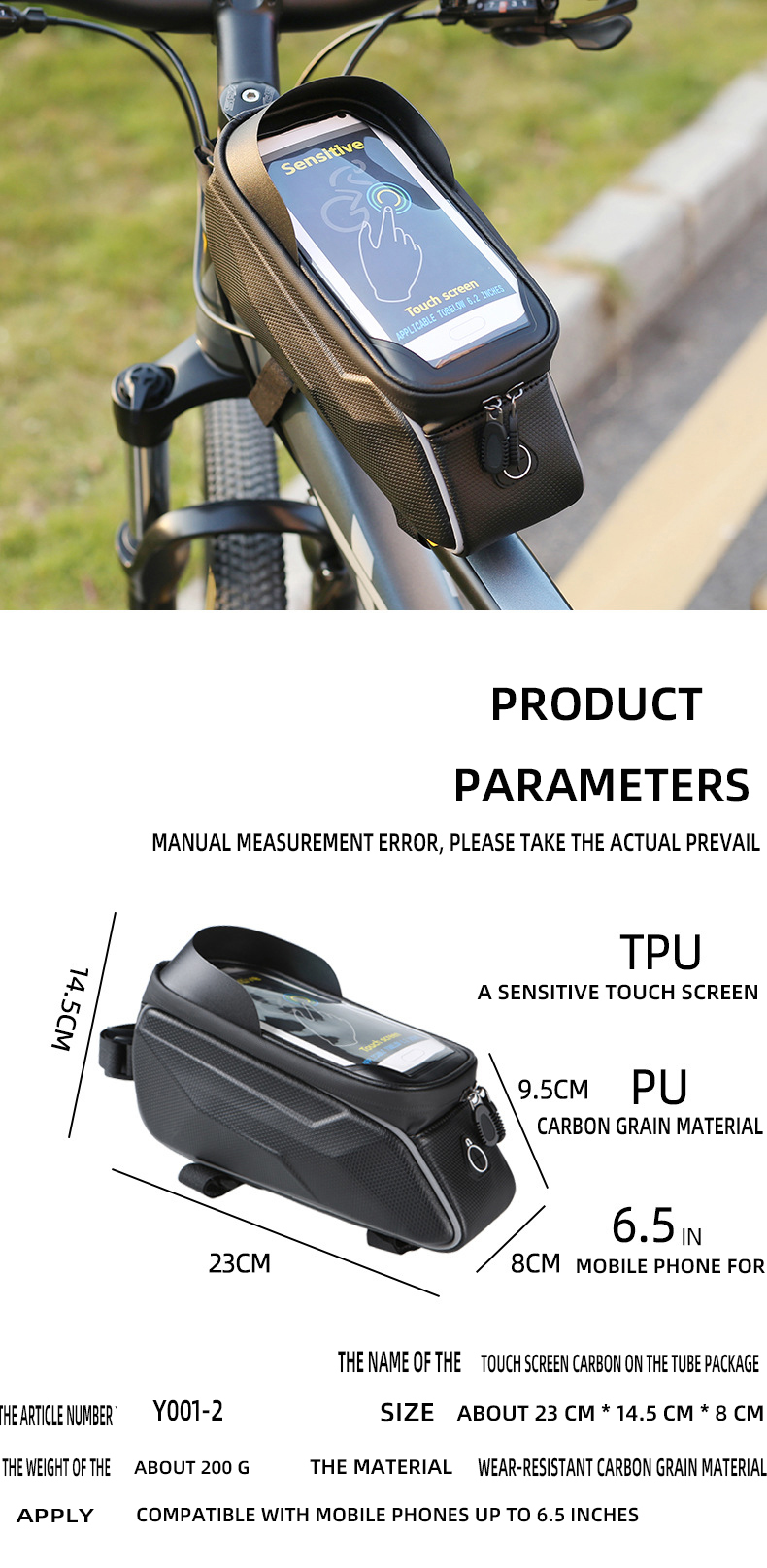 Сумка велосипедная на раму COMIRON "NARAMU" жёсткий EVA Hard Shell корпус водонепроницаемая отдел для смартфон с защитной блендой 23х14.5х8см  /уп 50/