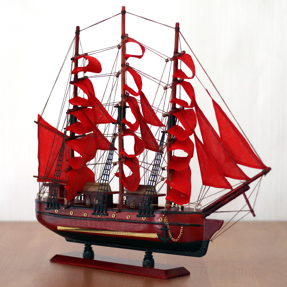Макет парусного корабля 60х52 см / A26658-60 /уп 4/красный парус