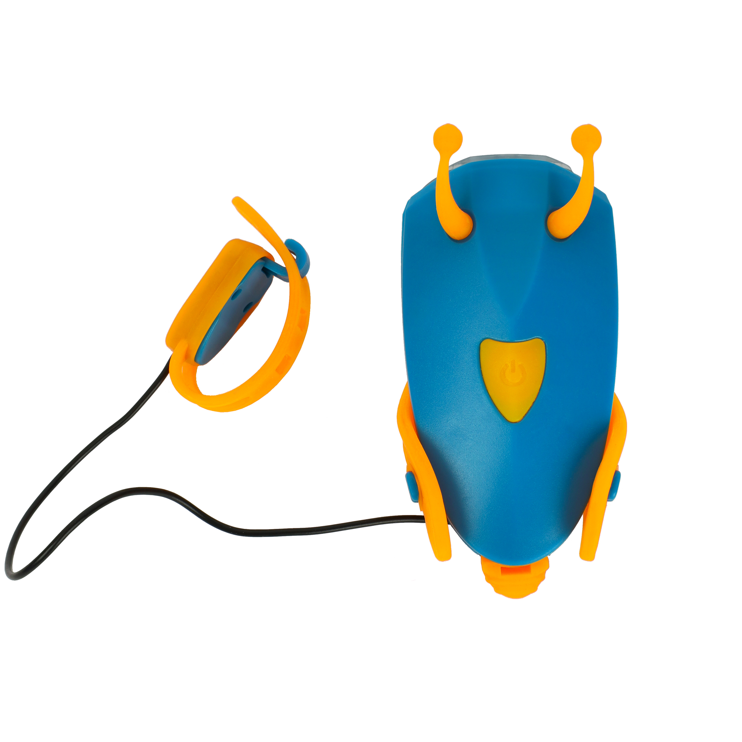 Фонарь передний детский COMIRON "JUMPER" корпус PC+Silicone, свет LED 60lm аккум 400 mAh, сигнал 120Дб влагозащищённый, вес 52гр. Синий /уп126/