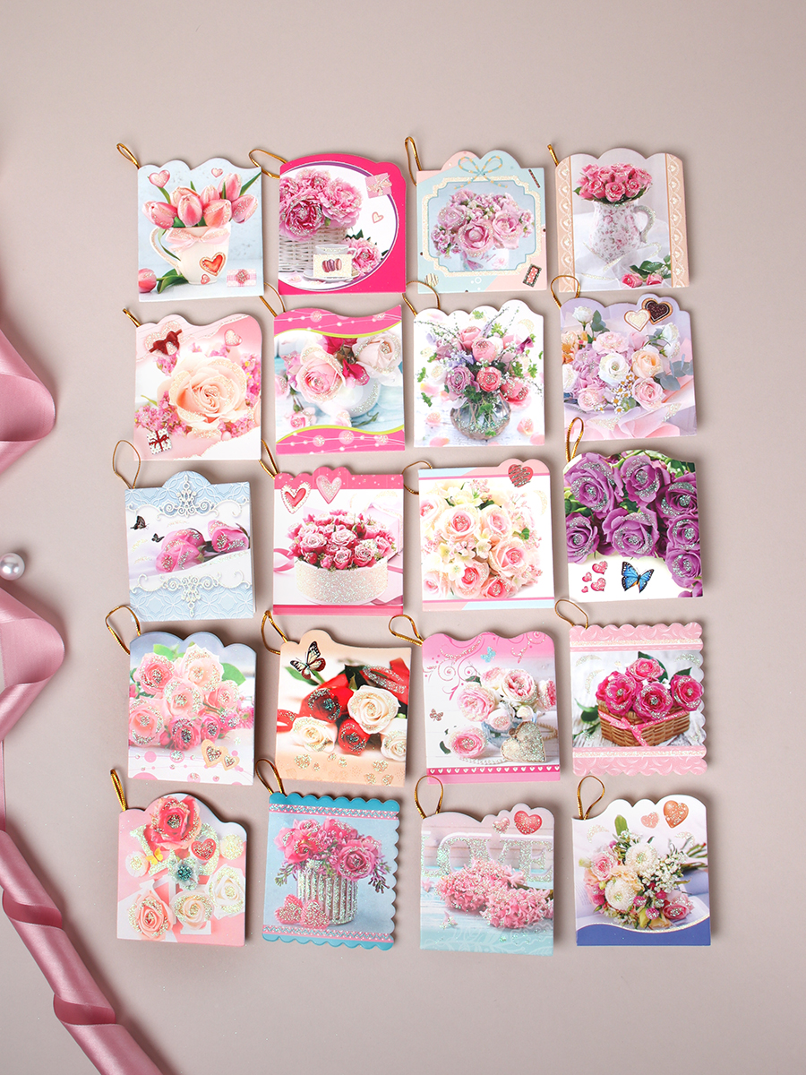 Открытка набор 160 штук Цветы / DE-707 /уп 25/