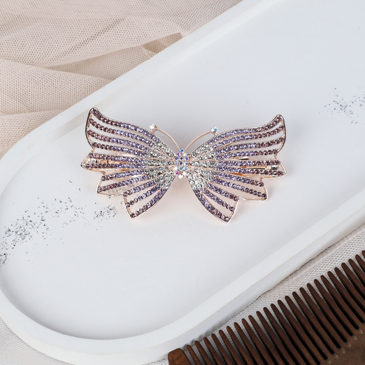 Заколка-автомат Бант золото/стразы / N3258-12 /уп 12/