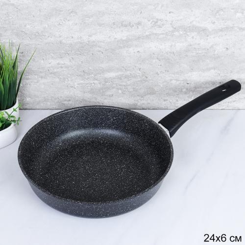 Сковорода литая алюминиевая 24 см / 1024 /уп 6/ несъемная ручка/ Премьер