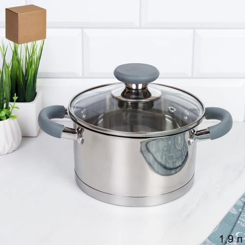 Кастрюля 1.9 л Евро / LB-S-1931B-8C 1,9 /уп 1/ индукция/ ручки с силиконом/ Гофрокороб/ КИСИГА/KISIGA