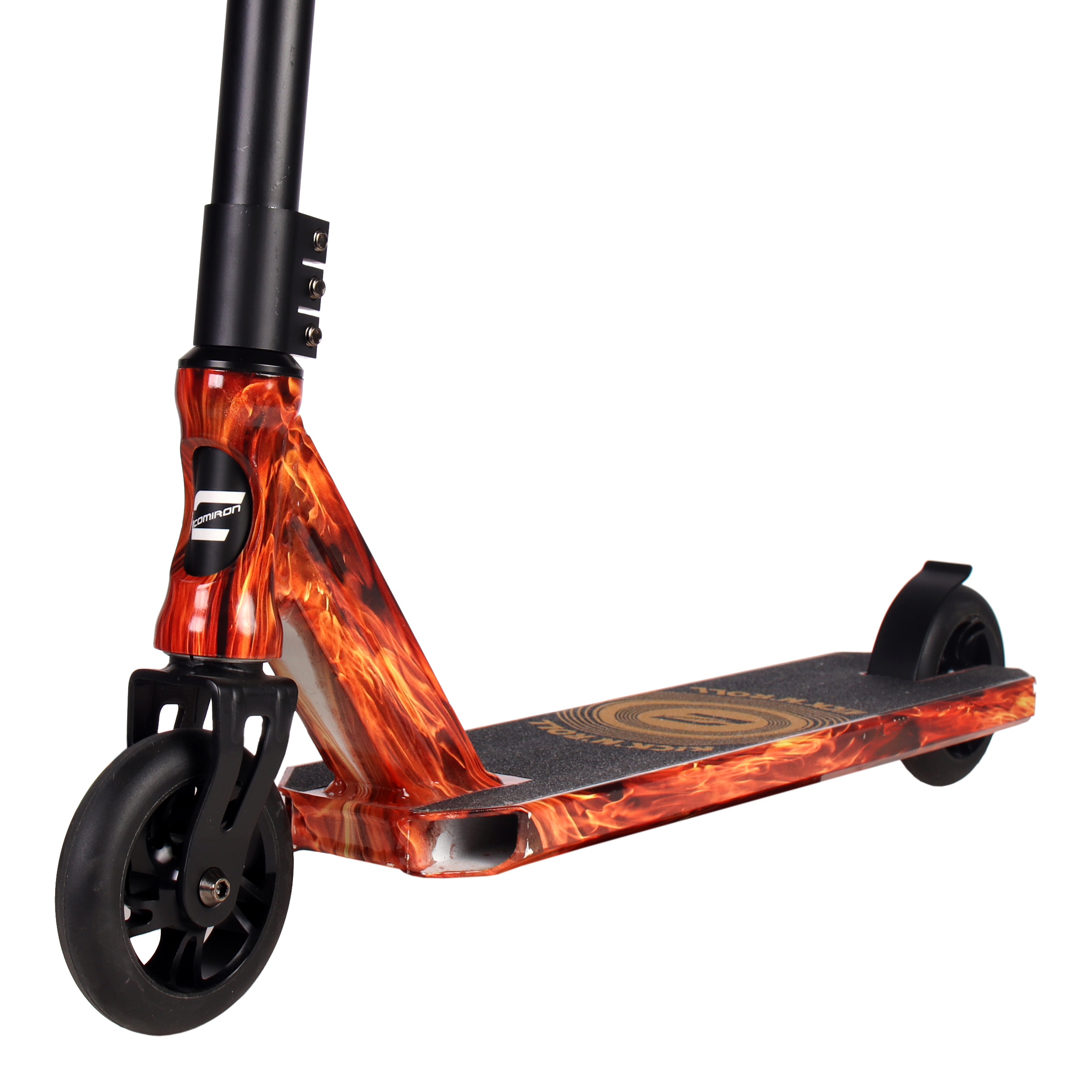 Самокат трюковый COMIRON Kick’N’Roll 325, компрессия HIC, дека 52х12см, колеса 110мм PU, обода Alloy 6061, ABEC 9, T - руль Cr-Mo4130/уп 4/ ОГНЕННЫЙ