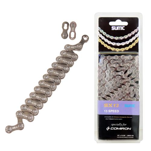 Велосипедная цепь SUMC SX13, 13 speed, 1/2"x11/128", 126 звеньев, ГОСТ 30442-97 ISO 9633, SILVER /уп 50/