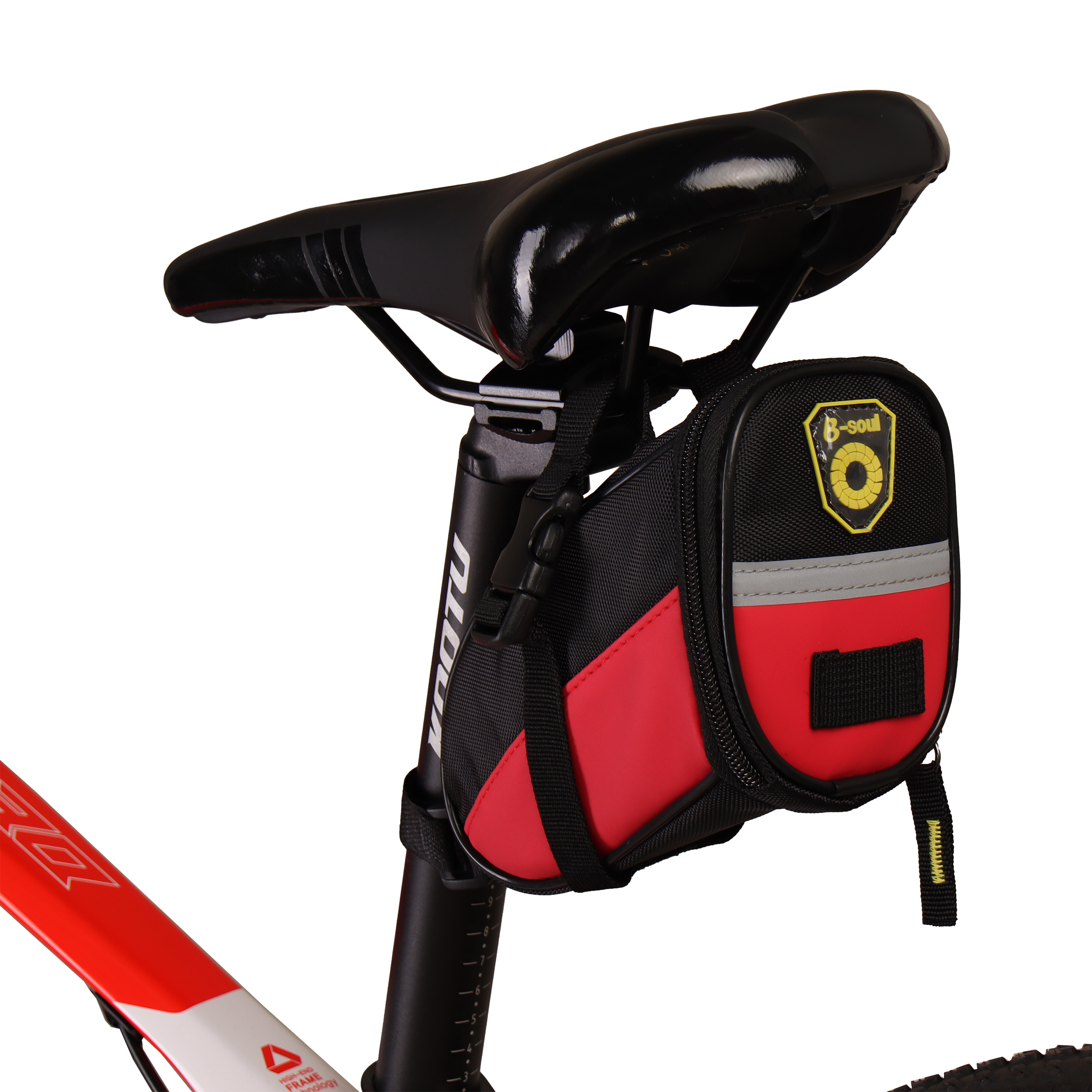 Сумка велосипедная подседельная B-SOUL, материал оксфорд 1680D, отделение на молнии, застёжка фастекс, красная, 17х9.5х11.5см /уп 30