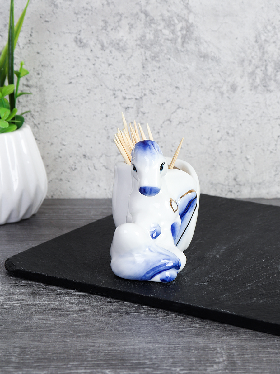 Подставка для зубочисток Лошадь 8 см / B5448-1 /уп 144/ Символ года 2026  костяной фарфор