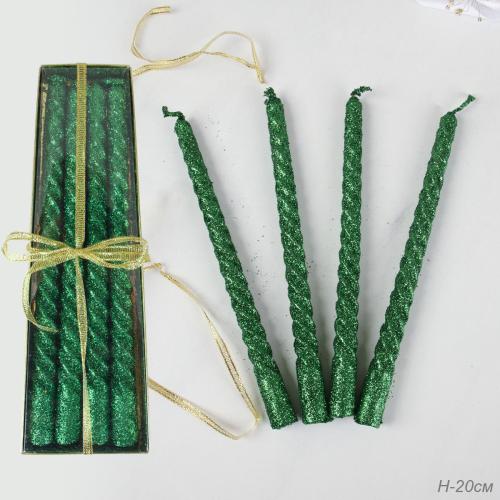 Свеча стержень 4 штук 20 см набор / BQ-4 /уп 144/ зеленая