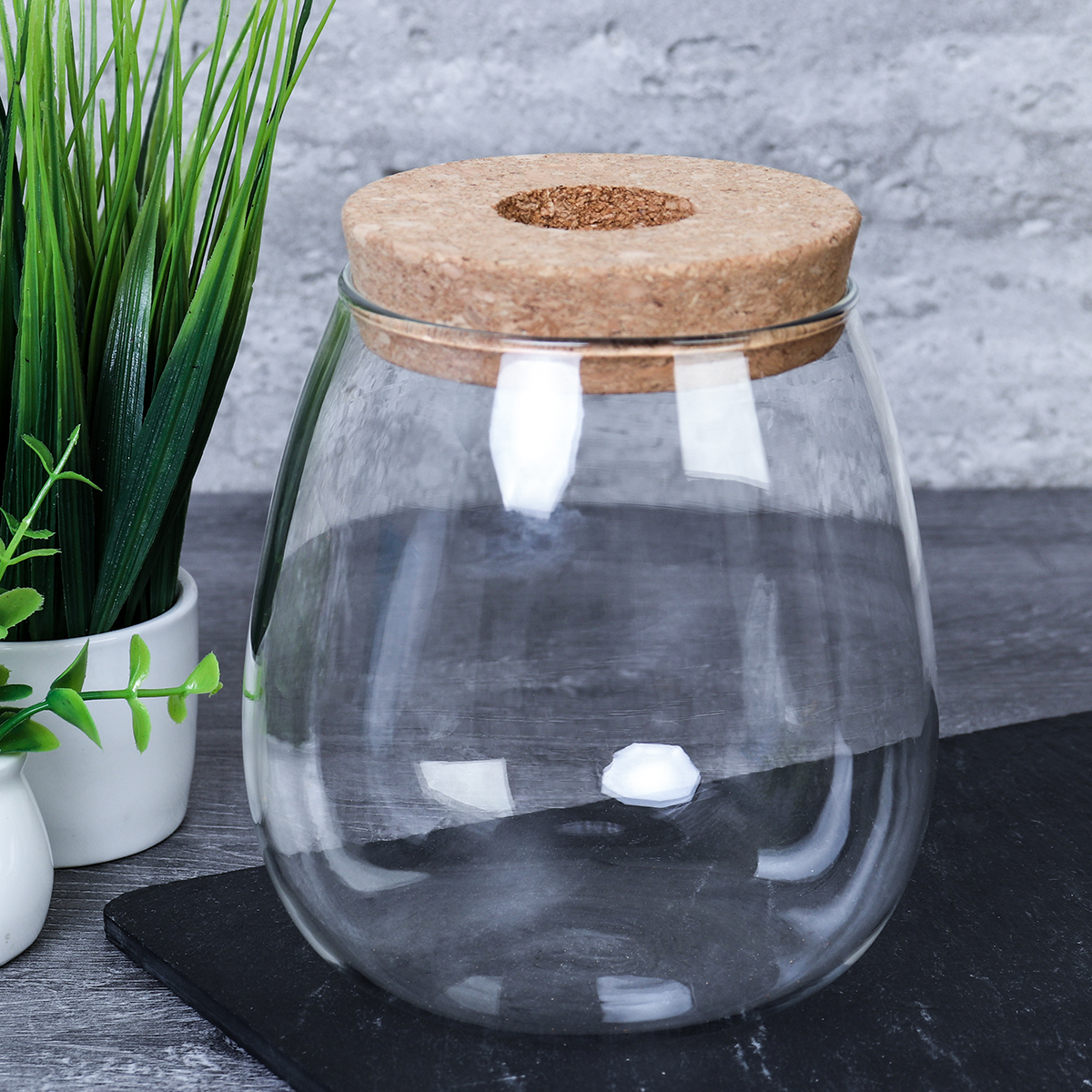 Ваза кашпо для цветов 600 мл бамбуковая крышка / HY-4010 /уп 80/