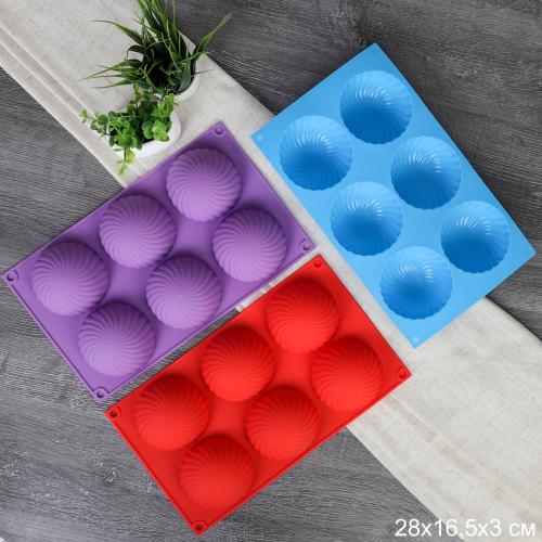 Форма для выпечки 6 ячеек силиконовая Полусфера фактурная 6 см / HL-070 /уп 200/ 28*16,5*3
