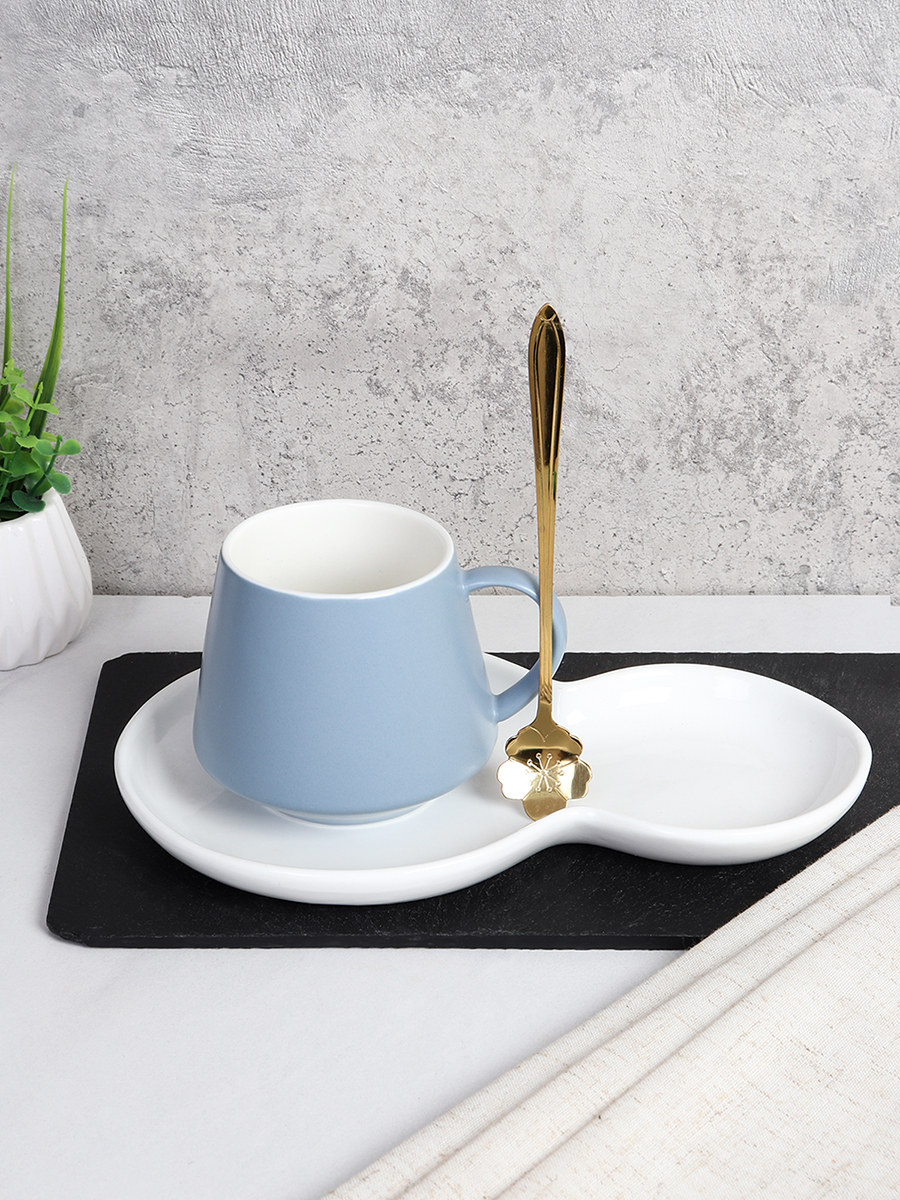 Чайная пара 3 предмета 250 мл с ложкой / FED-119 / Голубая