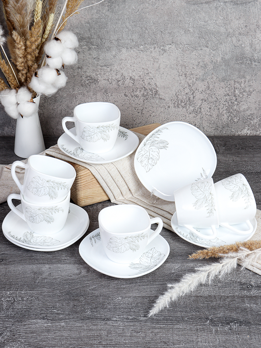 Чайный набор 12 предметов 250 мл квадратная / FXB220/FBD220-6A (7463) /уп 8/ Графика лист