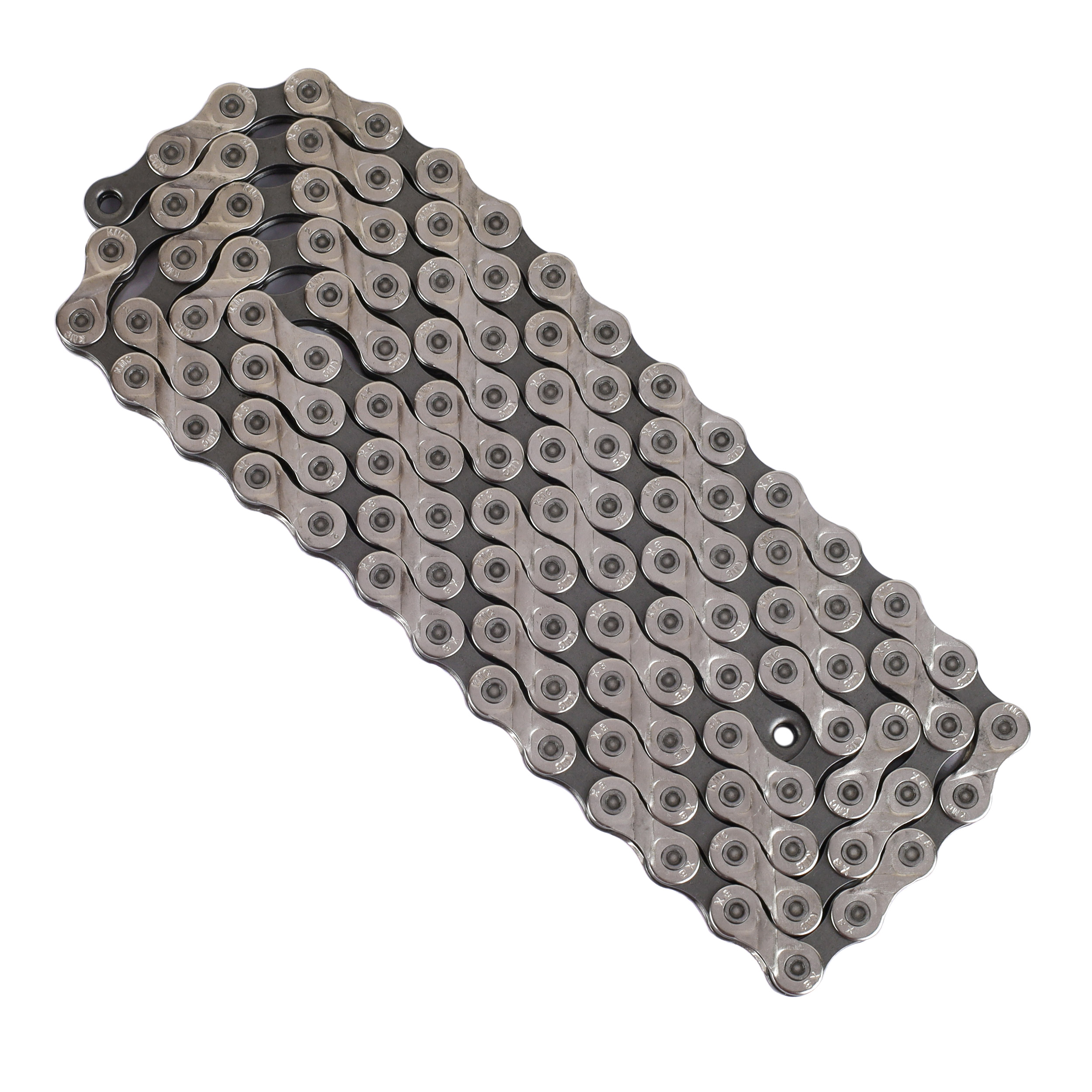 Велосипедная цепь KMC 6/7/8 speed. X8. 1/2"x3/32"116звеньев. Asymmetrical 
chamfering. 100% Compatibility. С замком./уп 30/