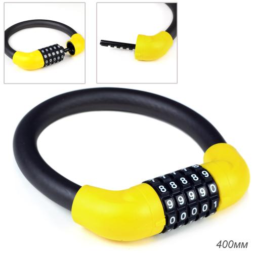 Замок тросовый кодовый R-LOCK 03, 5 разрядов, 400мм, стальной трос антивзлом. плетение, вес 320 гр, жёлтый. /уп 100
