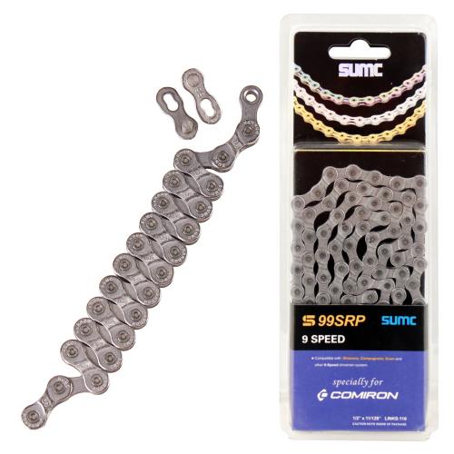 Велосипедная цепь SUMC S99SRP, 9 speed, 1/2"x11/128", 116 звеньев, супер антикоррозионная защита 800 часов, ГОСТ 30442-97 ISO 9633 /уп 50/
