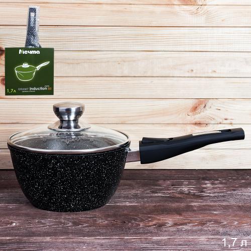 Ковш 1,7 л Гранит black / 082802И /уп/ индукция, съемная ручка, стеклянная крышка Мечта