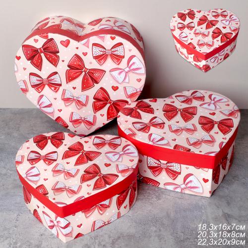 Коробка подарочная 3 штуки Сердце / 1159 /уп 24/16*18.3*7/18*20.3*8/20*22.3*9cm