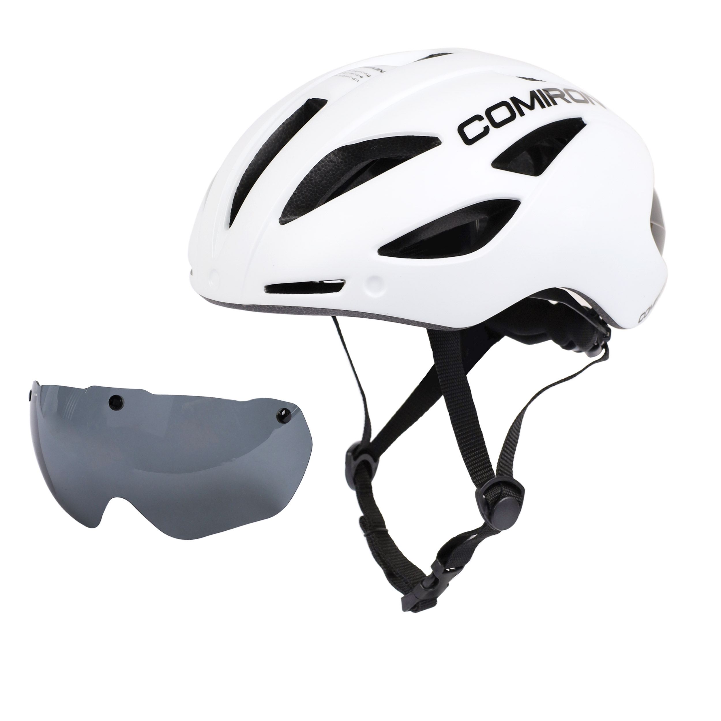 Шлем велосипедный с визором COMIRON. Цвет: White. Размер: L (58-62см)  / MX-100T / уп 12
