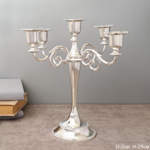 Подсвечник на 5 свечей 25 см серебро / 6305Q /уп 30/