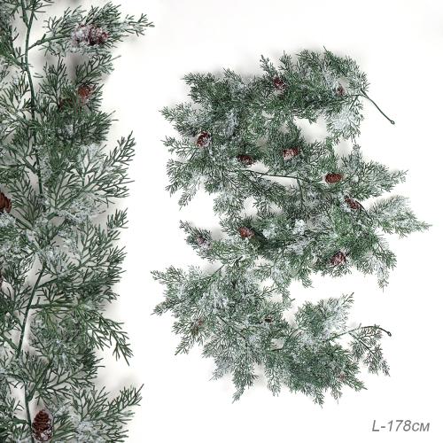 Гирлянда из елочных веток искусственная 178 см / SDTT108A /уп 25/100/с шишками и снег