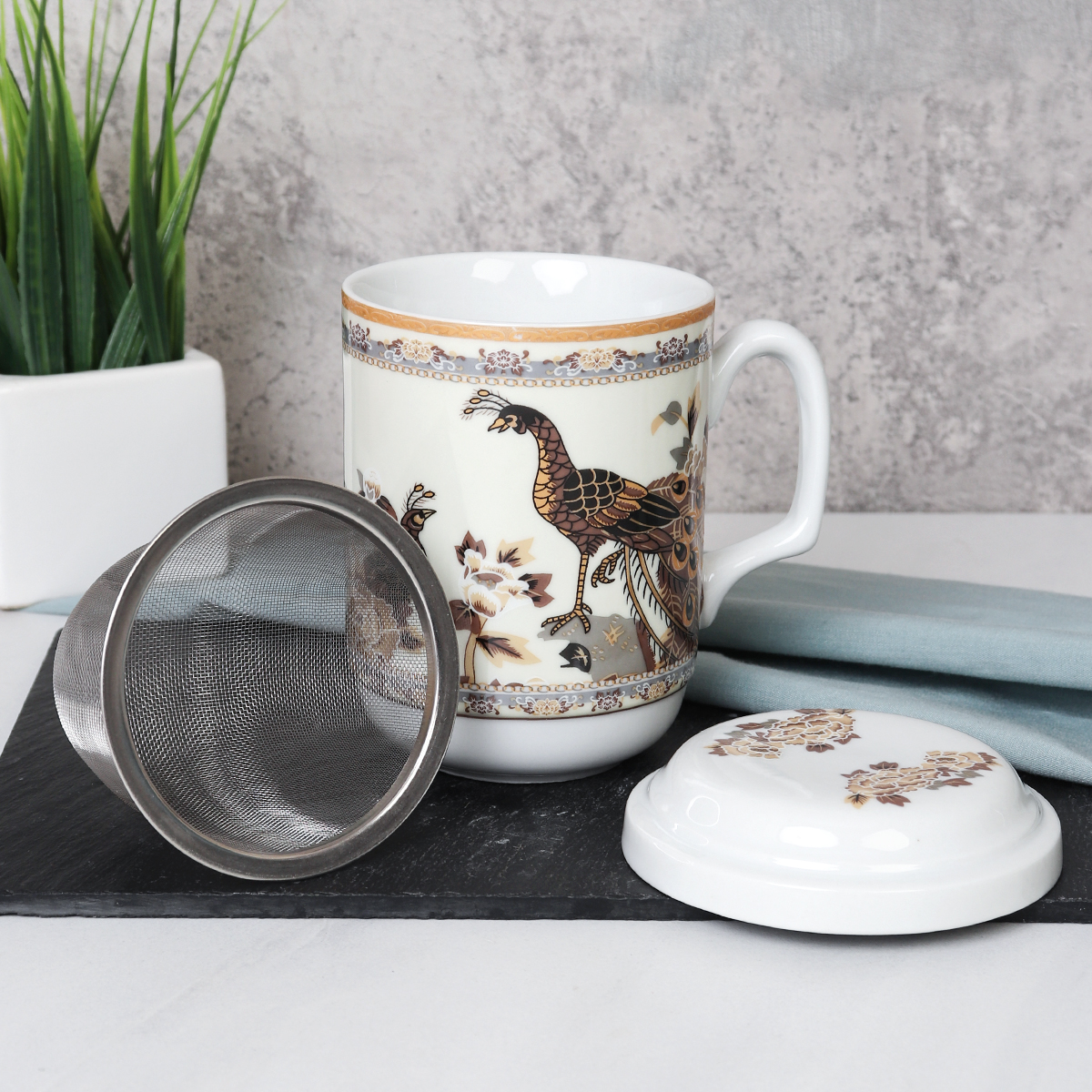 Кружка для заваривания чая с ситом / FS-11.1 /уп 36/ Цветочные узоры
