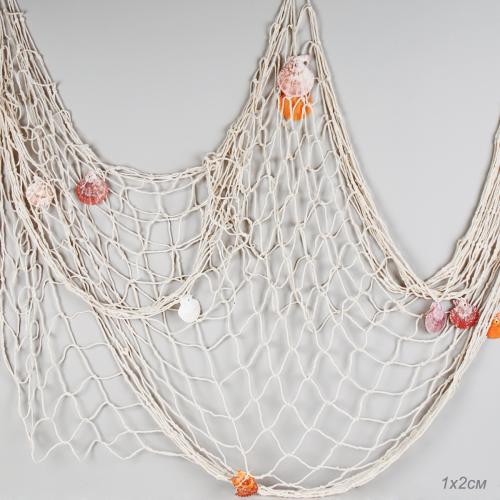 Сеть декоративная 1х2 м белая с ракушками / W331 /уп 100/