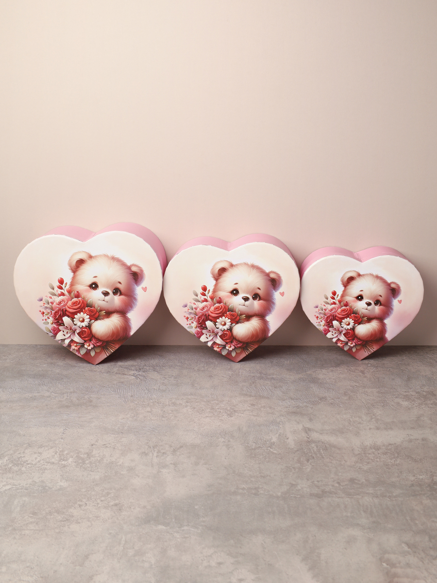 Коробка подарочная 3 штуки Сердце / 1160 /уп 24/16*18.3*7/18*20.3*8/20*22.3*9cm