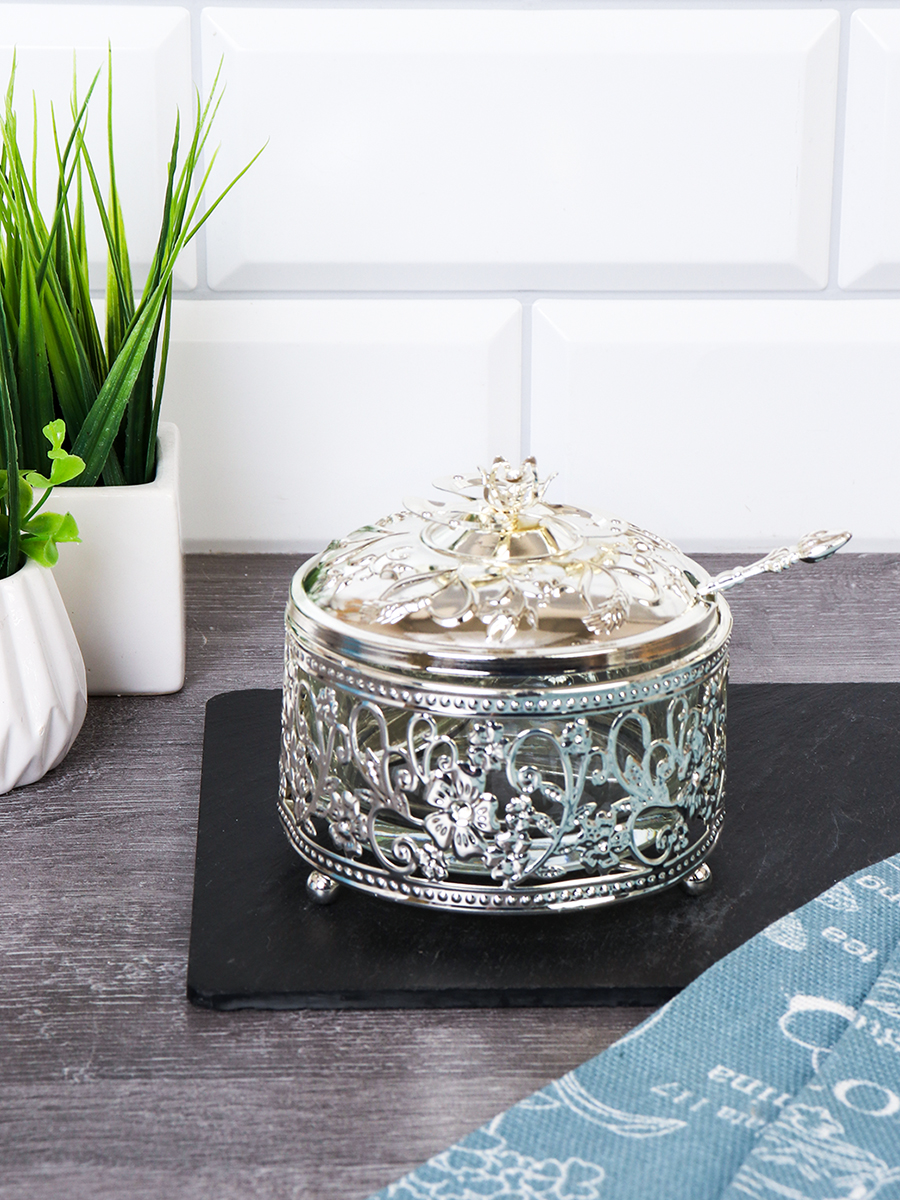 Сахарница с ложкой / 996-8-SILVER /уп 96/