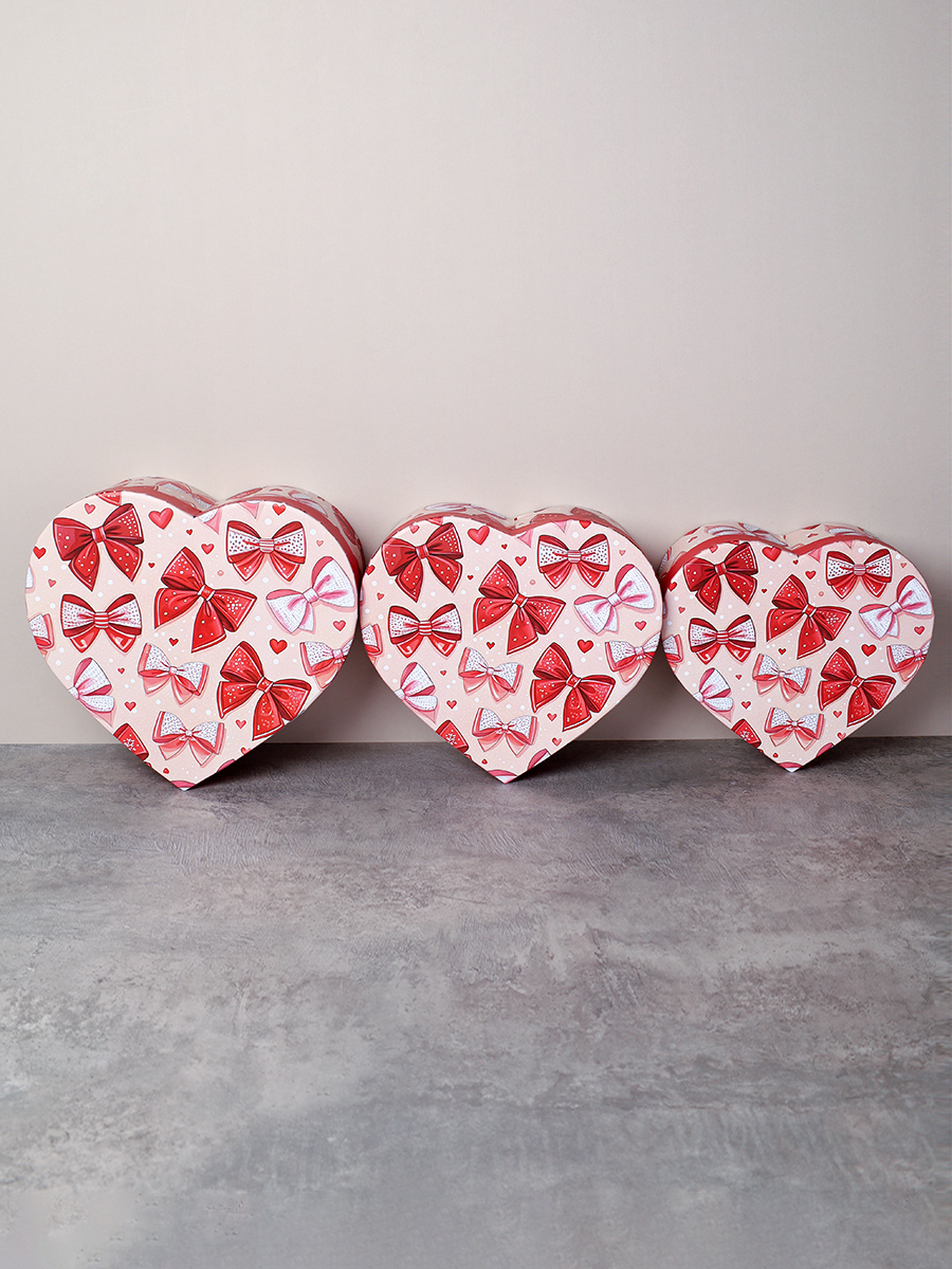 Коробка подарочная 3 штуки Сердце / 1159 /уп 24/16*18.3*7/18*20.3*8/20*22.3*9cm